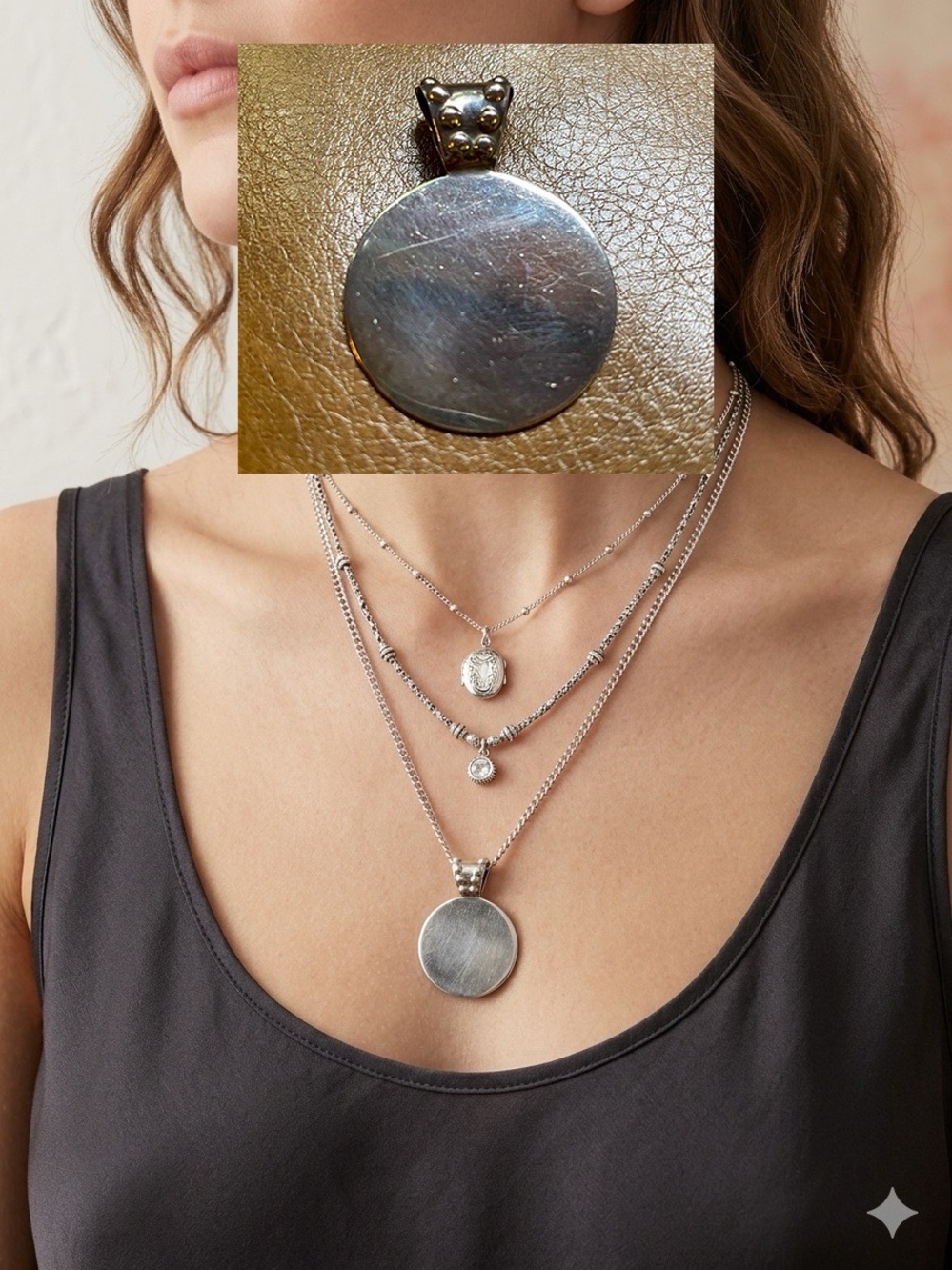 1” 925 sterling silver round circle tag pendant for choker or necklace
